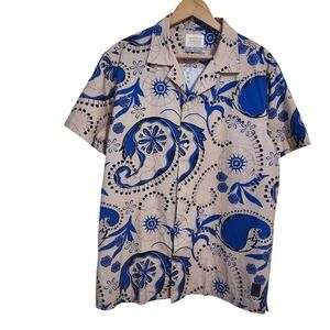 Scotch & Soda Mens Med Paisley Print Camp Shirt The Spirit Of Amsterdam Tan Navy